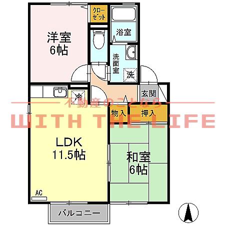 フリーデン山川(2LDK/2階)の間取り写真