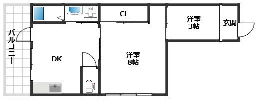 BLANCUBE西山(2DK/2階)の間取り写真