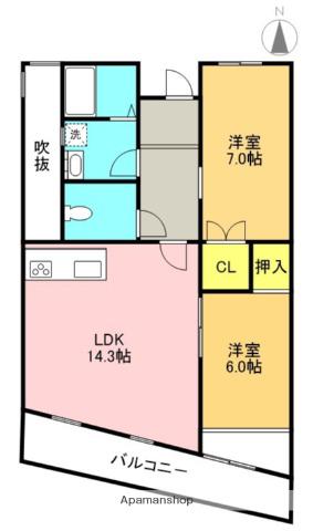 エルパティオ東海岸(2LDK/4階)の間取り写真