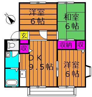 サンビレッジスカイバレーA棟(3DK/2階)の間取り写真