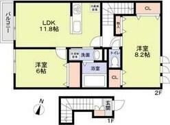 アダージオ湘南(2LDK/2階)の間取り写真