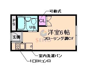 ハイツ蛍池(ワンルーム/1階)の間取り写真