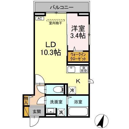D-SOLACE祐光 A(1LDK/3階)の間取り写真
