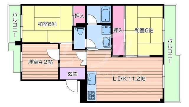 レジデンス吉川2号棟(3LDK/4階)の間取り写真