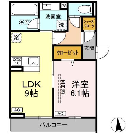 エスペリア栄町(1LDK/2階)の間取り写真
