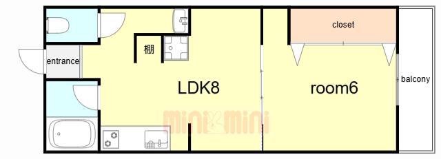 旭マンション(1LDK/2階)の間取り写真
