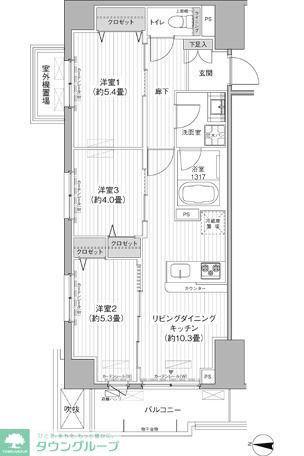 関寅ビル第10(3LDK/7階)の間取り写真