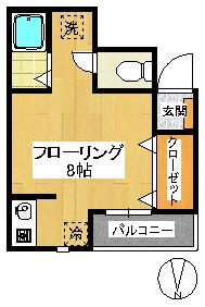 チェリーブラッサム(ワンルーム/2階)の間取り写真