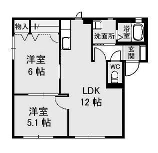 バリュージュ古川南A・B棟(2LDK/1階)の間取り写真
