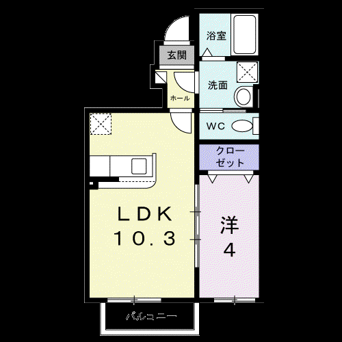 レジデンス西下台(1LDK/1階)の間取り写真