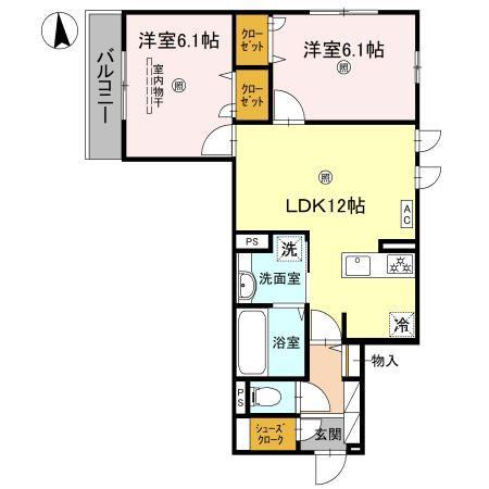 D-ROOM SAGARIMATSU(2LDK/2階)の間取り写真