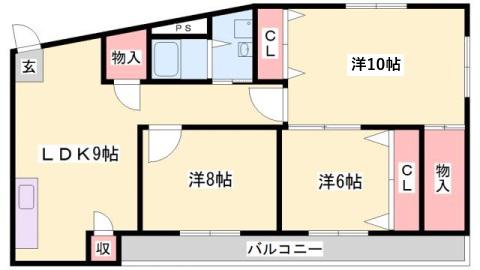 ラムール五位の池(3LDK/2階)の間取り写真