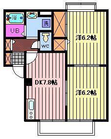 ボヌール(2DK/2階)の間取り写真