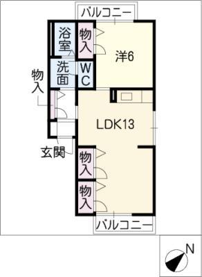 タウンホーム山之手(1LDK/1階)の間取り写真