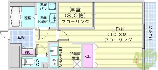 ウィンズウッド(1K/5階)の間取り写真