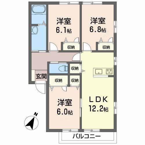 リヴェール石手B棟(3LDK/2階)の間取り写真