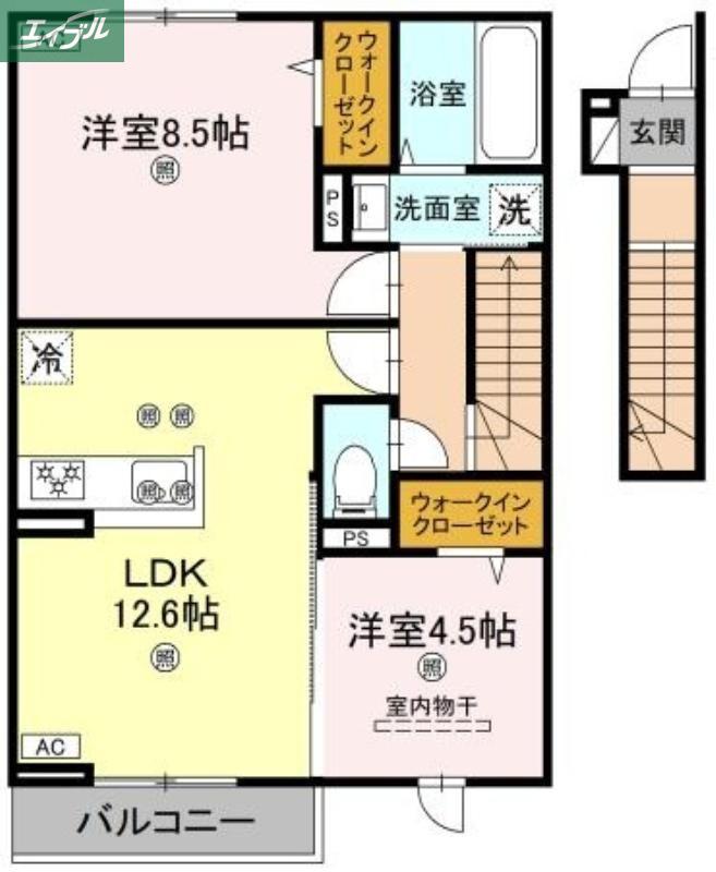 フォーゲルセレーノ B棟(2LDK/2階)の間取り写真