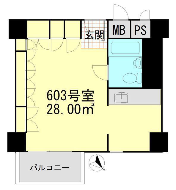 月島ハイツ(ワンルーム/6階)の間取り写真
