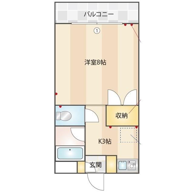 ベルドーレ210202(1K/2階)の間取り写真