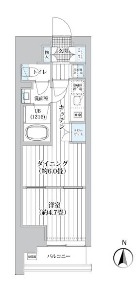 ライオンズフォーシア清澄白河(1DK/4階)の間取り写真
