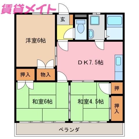 シティライフあさひ(3DK/2階)の間取り写真