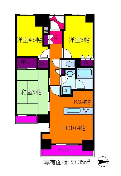 東急ドエルアルス三鷹(3LDK/11階)の間取り写真