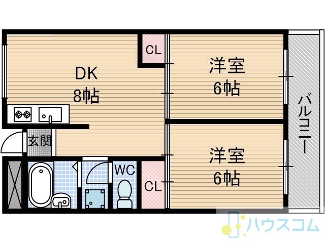 ローズハイツ茨木(2DK/5階)の間取り写真
