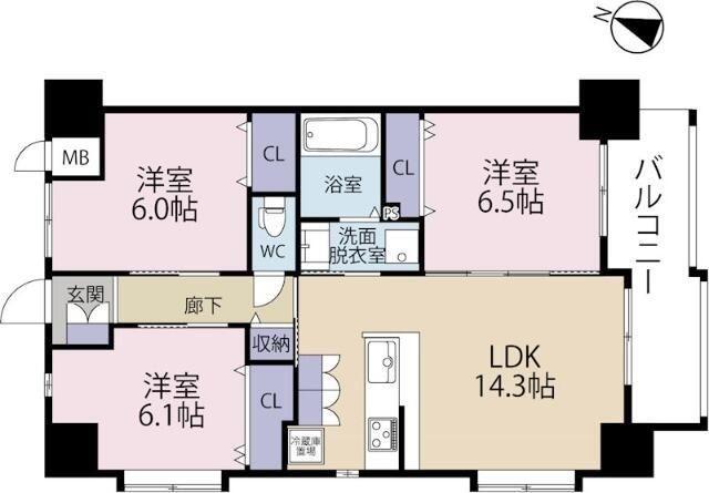 TGボナール浅川台A棟(3LDK/2階)の間取り写真