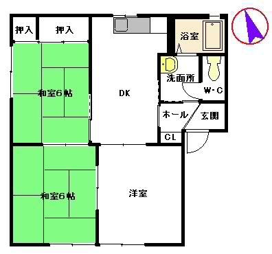 果楽苑 弐番館 B棟(2LDK/1階)の間取り写真