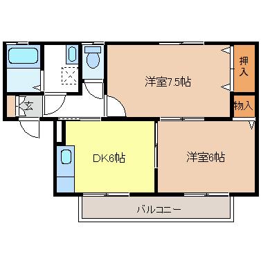 ファミール稲田(2DK/1階)の間取り写真