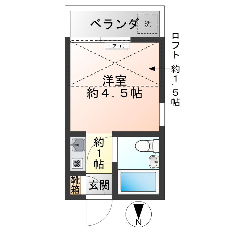 ハイツヨーコ(ワンルーム/2階)の間取り写真