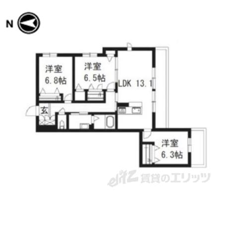 アンソレイエ桂川(3LDK/3階)の間取り写真