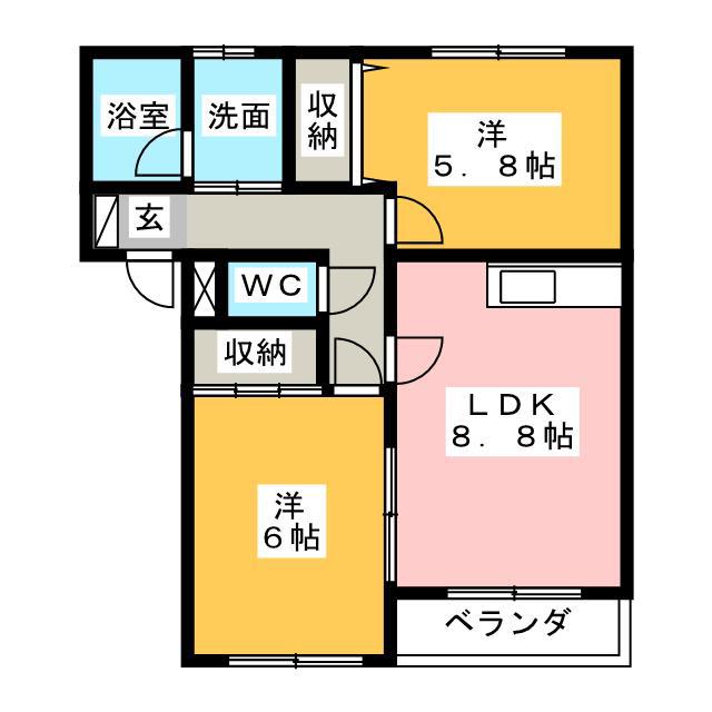 アーバンコテージ B(2DK/1階)の間取り写真