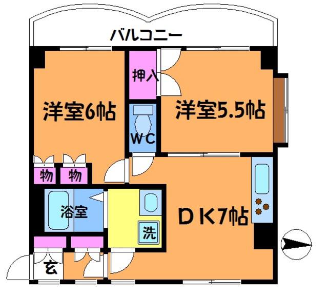 ハイツ壱番館(2DK/2階)の間取り写真