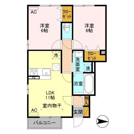 オペラハウス青柳 II(2LDK/1階)の間取り写真