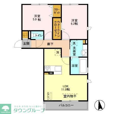 ファミールハイムA棟(2LDK/2階)の間取り写真