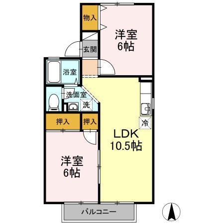 セジュールたさきA・B(2LDK/2階)の間取り写真