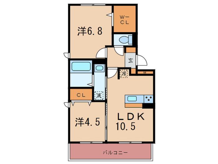 ソフィア新宮 B棟(2LDK/1階)の間取り写真