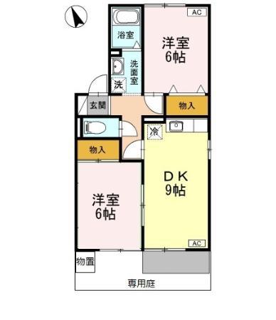 セジュールサンピア C(2DK/1階)の間取り写真