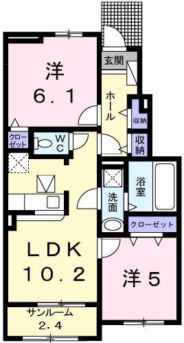 ル・レーブ坂上II(2LDK/1階)の間取り写真