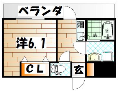 メルヴェールヒロ(1K/3階)の間取り写真