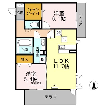 KRANE B棟(2LDK/1階)の間取り写真
