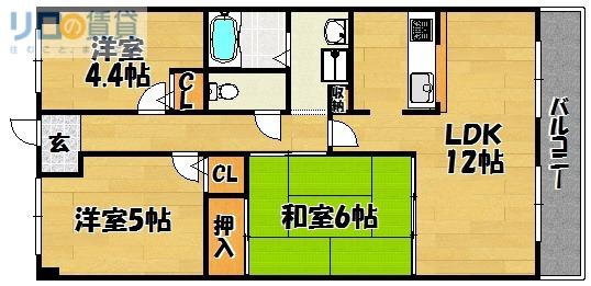コスモシティ森林公園2号棟(3LDK/12階)の間取り写真
