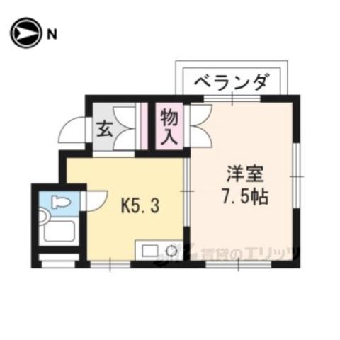 シャトー羅城門(1DK/4階)の間取り写真