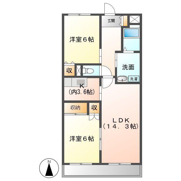 フローラ相川(2LDK/3階)の間取り写真