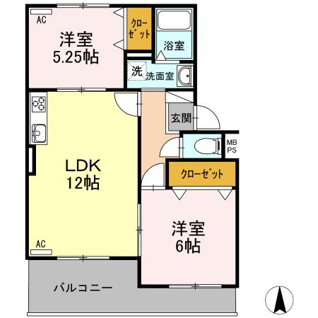 コアロード戸崎(2LDK/2階)の間取り写真