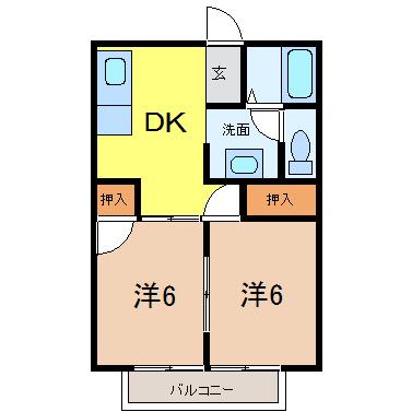 セジュール菊地A(2DK/2階)の間取り写真
