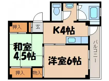 ビレッジハウス宮ヶ迫3号棟(2K/2階)の間取り写真