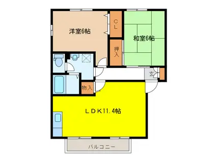 コーポアドラシオンB(2LDK/1階)の間取り写真