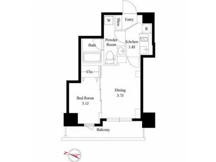 GARBO HAMADAYAMA(1DK/2階)の間取り写真